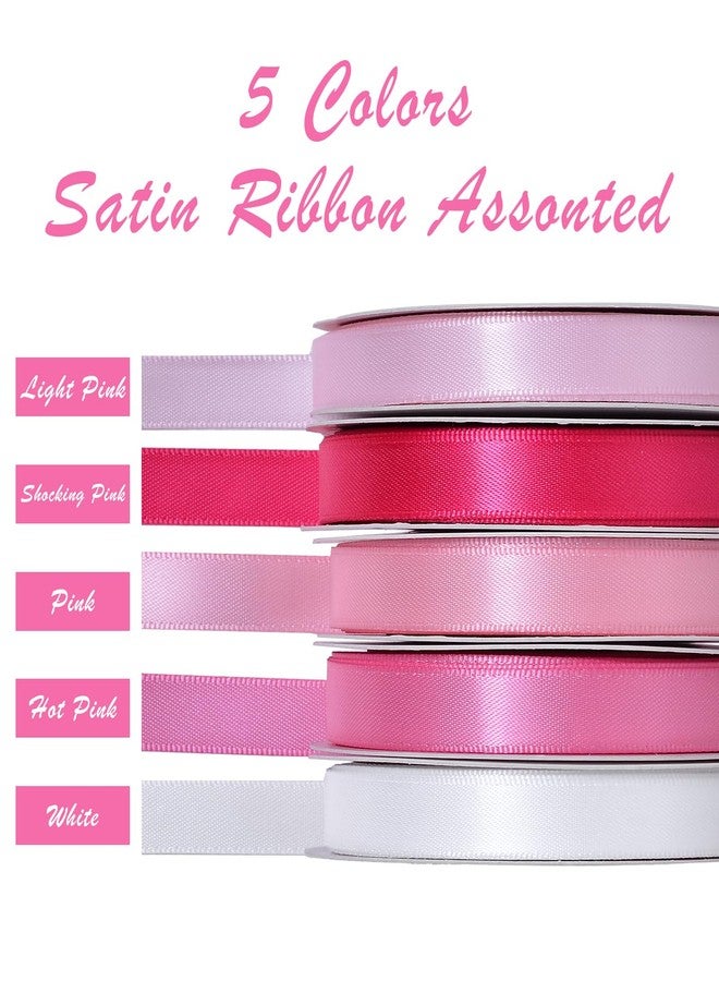 Ribest Pink Double Faced Satin Ribbon Set, 3/8 Inch White, Light Pink, Pink, Hot Pink, Fuchsia Ribbons for Valentine's Day Gift Wrapping Crafts Wedding Baby Shower, 5 Rolls × 10 Yards Total 50 Yards - Image 2